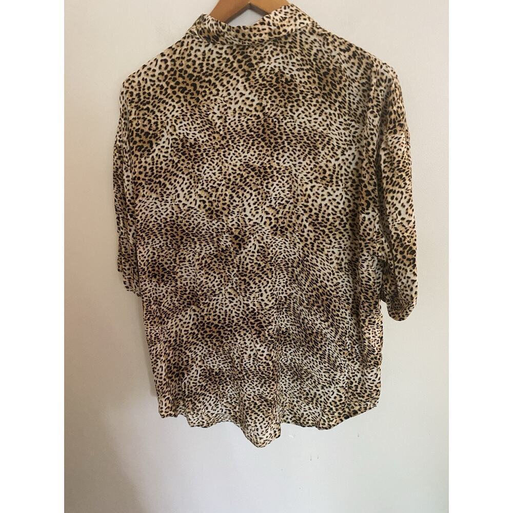 Amuse Society Womens Button Front Top Large Black Brown Leopard Print Viscose - Picture 3 of 4